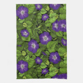 紫と緑の朝顔 キッチンタオル (縦)