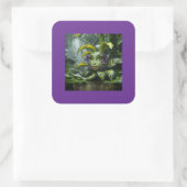 紫と緑の植物部族ステッカー スクエアシール (バッグ)