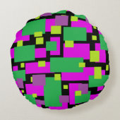 紫と緑の模様の黒い羽毛枕 ラウンドクッション (裏面)