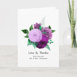 紫と緑の水の色のフローラ結婚 サンキューカード