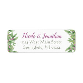 紫と緑の水の色葉の差出人住所 ラベル