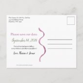 紫と緑の水の色葉の – 日付を保存 案内ポストカード (裏面)