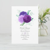 紫と緑の水カラーフローラブライダルシャワー 招待状 (スタンド正面)