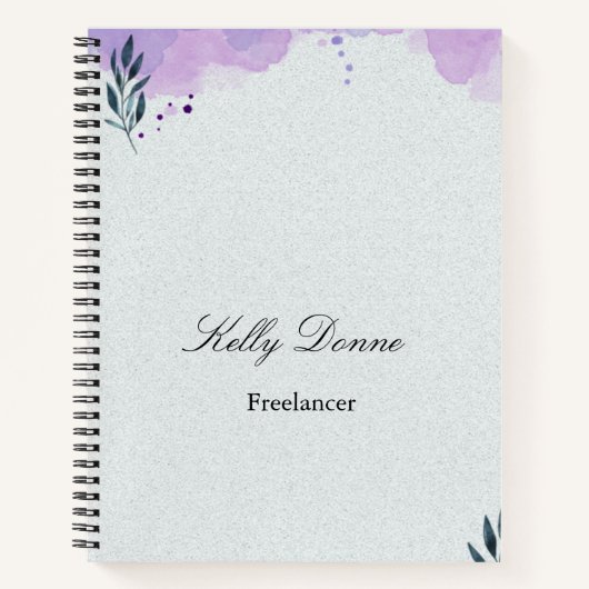 紫と緑の水彩画の葉 ノートブック (正面)