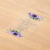 紫と緑の水色のフローラ結婚ズ アクリル招待状 (レイダウン)