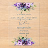 紫と緑の水色のフローラ結婚ズ アクリル招待状 (正面)