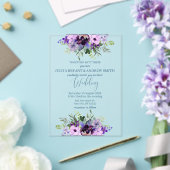 紫と緑の水色のフローラ結婚ズ アクリル招待状 (インサイチュ (ウェディング))