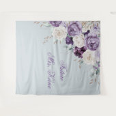 紫と緑の花のモダンな結婚式 タペストリー (正面(横))