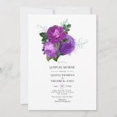 紫と緑の花のモチーフのカップルシャワー招待状 招待状 (正面)