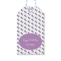 紫と緑の花の水彩画ハンドペイント