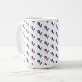 紫と緑の花の水彩画ハンドペイント コーヒーマグカップ