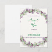 紫と緑の花の輪の結婚式招待状 招待状 (正面/裏面)