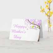 紫と緑の花の鳥 母の日 カード (黄色い花)