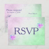 紫と緑の花のRSVP インビテーションポストカード (正面/裏面)