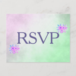 紫と緑の花のRSVP インビテーションポストカード