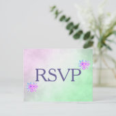 紫と緑の花のRSVP インビテーションポストカード (スタンド正面)