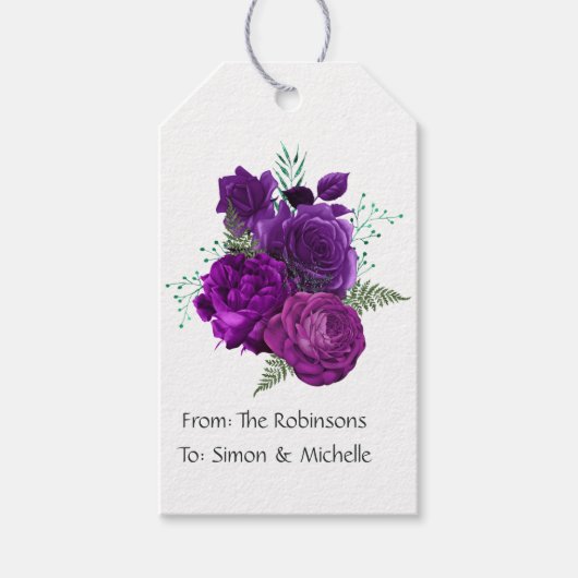 紫と緑の花模様 ギフトタグ (正面)