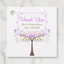 紫と緑の花鳥のウェディングシャワーお礼メッセージ