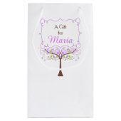 紫と緑の花鳥のウェディングシャワーお礼 スモールペーパーバッグ (裏面)