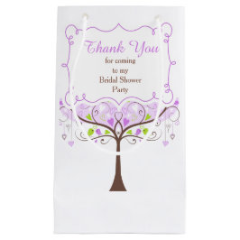 紫と緑の花鳥のウェディングシャワーお礼 スモールペーパーバッグ