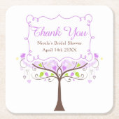 紫と緑の花鳥のウェディングシャワーのお礼 スクエアペーパーコースター (正面)