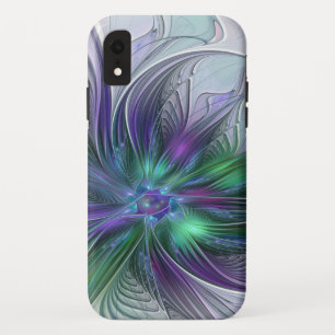 紫と緑の花 モダン アブストラクトアート フラクタル iPhone XRケース