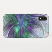 紫と緑の花 モダン アブストラクトアート フラクタル Case-Mate iPhoneケース (裏面(横))