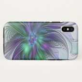 紫と緑の花 モダン アブストラクトアート フラクタル Case-Mate iPhoneケース (裏面(横))