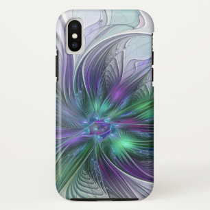 紫と緑の花 モダン アブストラクトアート フラクタル iPhone XSケース