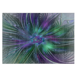 紫と緑の花 モダン アブストラクト アート フラクタル カッティングボード