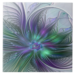 紫と緑の花 モダン アブストラクト アート フラクタル タイル