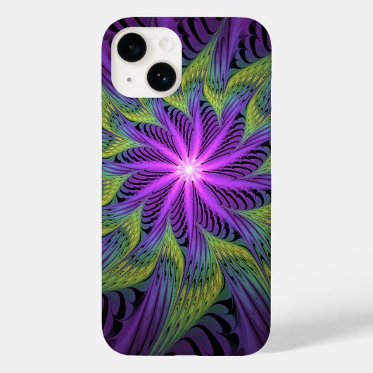 紫と緑の花 モダン アブストラクト フラクタルアート Case-Mate iPhoneケース (裏面)