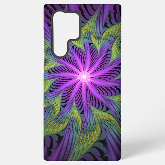 紫と緑の花 モダン アブストラクト フラクタルアート SAMSUNG GALAXYケース (裏面)