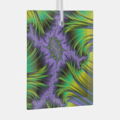 紫と緑の葉のフラクタル風景アート ガラスオーナメント (正面右)