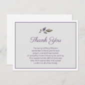 紫と緑の葬儀サンキューノートカード サンキューカード (正面/裏面)