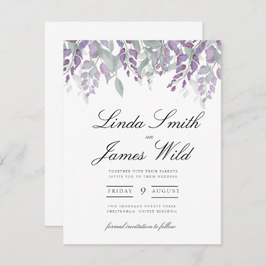 紫と緑の藤とユーカリ救ス エンクロージャーカード (正面/裏面)