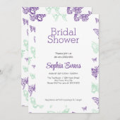 紫と緑の蝶ホワイトブライダルシャワー 招待状 (正面/裏面)