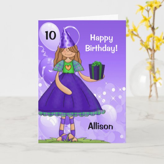 『紫と緑の誕生日』 カード (黄色い花)