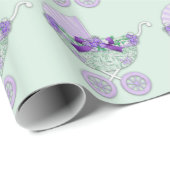 紫と緑の赤ちゃんシャワーラッピング紙 ラッピングペーパー (ロールコーナー)