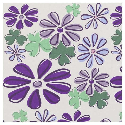紫と緑の野草とクローバー ファブリック (クローズアップ)