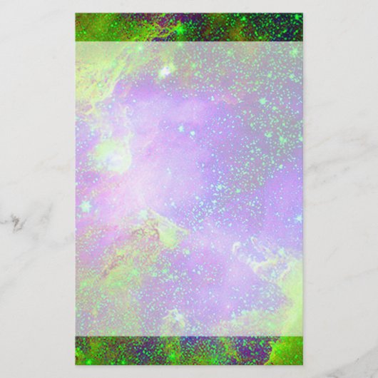 紫と緑の銀河系星雲宇宙画像 便箋 (正面)