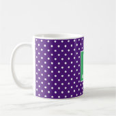 紫と緑(またはカスタム色)モノグラムDotty コーヒーマグカップ (左)