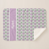 紫と緑、水玉模様と名前 シェルパブランケット (正面(横))
