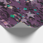 紫と色数々ののキラキラ星 ラッピングペーパー (角)