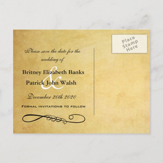 紫と茶色のひまわり結婚式の日付を保存 案内ポストカード (裏面)