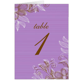 紫と茶色のフローラテーブルのシーティングカード