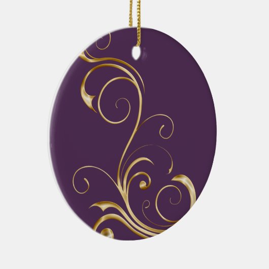 紫と華美金ゴールド渦巻き セラミックオーナメント (右)
