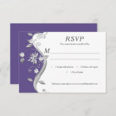 紫と華美銀のフローラ渦巻き旋回RSVP 出欠カード (正面/裏面)