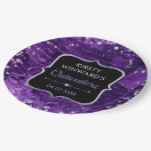 紫と虹色のグリッター文字キンセアニェラ ペーパープレート (アングル)