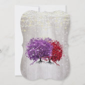 紫と赤いハートの葉の森の木結婚の 招待状 (裏面)